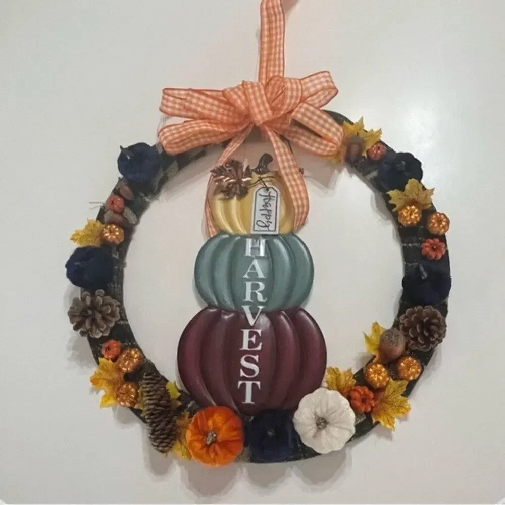 Happy Harvest Pumpkin Wreath Fall Autumn Decor 18